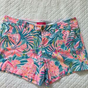 Lilly Pulitzer Pink and Green High Waist Shorts Vibrant Tropical Design